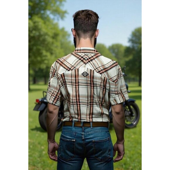 Harley-Davidson Genuine Motor Clothes Plaid Button Down Shirt Size L - Picture 2 of 8